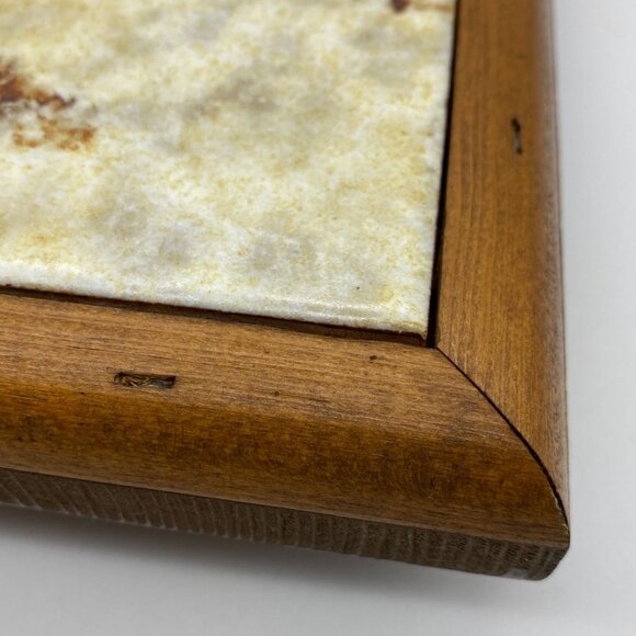 Vintage wooden tile trivet pot holder Large 8.5" wood surround dining Thanksgivi - Picture 2 of 6